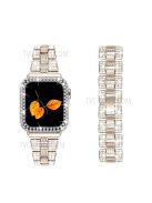 For Apple Watch Series 3 / 2 / 1 38mm Thread Design Stainless Steel Watch Strap + Double Row Rhinestone PC Protective Case - Gold / Transparent