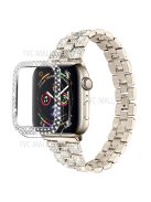 For Apple Watch Series 3 / 2 / 1 38mm Thread Design Stainless Steel Watch Strap + Double Row Rhinestone PC Protective Case - Gold / Transparent