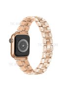 For Apple Watch Series 3 / 2 / 1 38mm Thread Design Stainless Steel Watch Strap + Double Row Rhinestone PC Protective Case - Rose Gold / Rose Gold