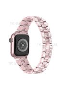 For Apple Watch Series 3 / 2 / 1 38mm Thread Design Stainless Steel Watch Strap + Double Row Rhinestone PC Protective Case - Rose Pink / Rose Pink