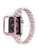 For Apple Watch Series 3 / 2 / 1 38mm Thread Design Stainless Steel Watch Strap + Double Row Rhinestone PC Protective Case - Rose Pink / Rose Pink