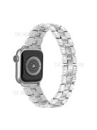 For Apple Watch Series 3 / 2 / 1 38mm Thread Design Stainless Steel Watch Strap + Double Row Rhinestone PC Protective Case - Silver / Silver