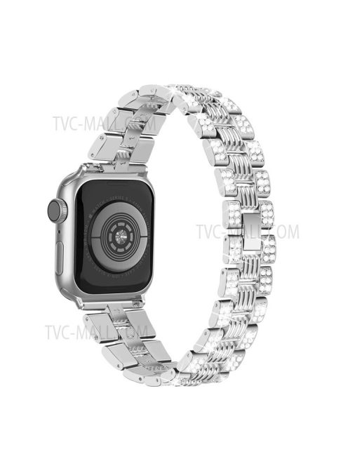 For Apple Watch Series 3 / 2 / 1 38mm Thread Design Stainless Steel Watch Strap + Double Row Rhinestone PC Protective Case - Silver / Silver