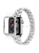 For Apple Watch Series 3 / 2 / 1 38mm Thread Design Stainless Steel Watch Strap + Double Row Rhinestone PC Protective Case - Silver / Silver