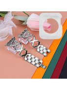 For Apple Watch Series 3 / 2 / 1 42mm Hollow X-Shape Rhinestones Decor Stainless Steel Replacement Strap + Glitter Silver TPU Watch Case - Silver