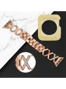 For Apple Watch Series 3 / 2 / 1 42mm Hollow X-Shape Rhinestones Decor Stainless Steel Smartwatch Strap + Yellow TPU Protective Case - Rose Gold