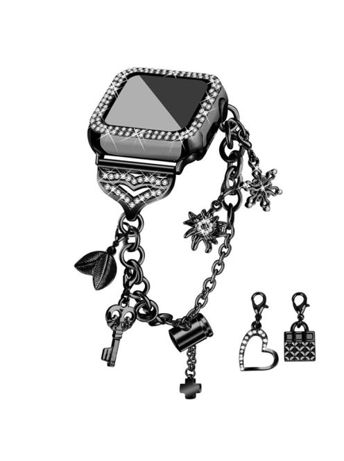 For Apple Watch Series 3 / 2 / 1 42mm Metal Watch Band Bracelet with Hollow PC Frame Rhinestone Decor Pendant Wristband Strap - Black