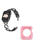 For Apple Watch Series 3 / 2 / 1 42mm Replacement Strap Hollow X-Shape Rhinestones Decor Stainless Steel Band + Pink TPU Protective Case - Black