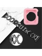 For Apple Watch Series 3 / 2 / 1 42mm Replacement Strap Hollow X-Shape Rhinestones Decor Stainless Steel Band + Pink TPU Protective Case - Black