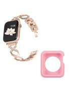 For Apple Watch Series 3 / 2 / 1 42mm Replacement Strap Hollow X-Shape Rhinestones Decor Stainless Steel Band + Pink TPU Protective Case - Gold