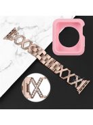 For Apple Watch Series 3 / 2 / 1 42mm Replacement Strap Hollow X-Shape Rhinestones Decor Stainless Steel Band + Pink TPU Protective Case - Gold