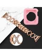 For Apple Watch Series 3 / 2 / 1 42mm Replacement Strap Hollow X-Shape Rhinestones Decor Stainless Steel Band + Pink TPU Protective Case - Rose Gold