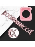 For Apple Watch Series 3 / 2 / 1 42mm Replacement Strap Hollow X-Shape Rhinestones Decor Stainless Steel Band + Pink TPU Protective Case - Rose Pink