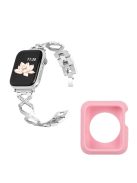 For Apple Watch Series 3 / 2 / 1 42mm Replacement Strap Hollow X-Shape Rhinestones Decor Stainless Steel Band + Pink TPU Protective Case - Silver