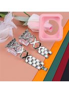 For Apple Watch Series 3 / 2 / 1 42mm Replacement Strap Hollow X-Shape Rhinestones Decor Stainless Steel Band + Pink TPU Protective Case - Silver