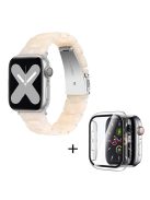 For Apple Watch Series 3 / 2 / 1 42mm Smart Watch Strap 3 Beads Resin Replacement Wrist Band with Transparent Watch Case - Fluorescent White