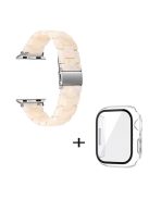 For Apple Watch Series 3 / 2 / 1 42mm Smart Watch Strap 3 Beads Resin Replacement Wrist Band with Transparent Watch Case - Fluorescent White