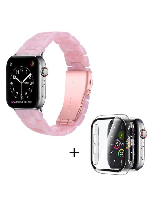 For Apple Watch Series 3 / 2 / 1 42mm Smart Watch Strap 3 Beads Resin Replacement Wrist Band with Transparent Watch Case - Pearl Pink