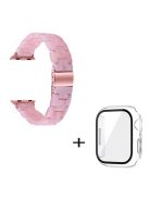 For Apple Watch Series 3 / 2 / 1 42mm Smart Watch Strap 3 Beads Resin Replacement Wrist Band with Transparent Watch Case - Pearl Pink