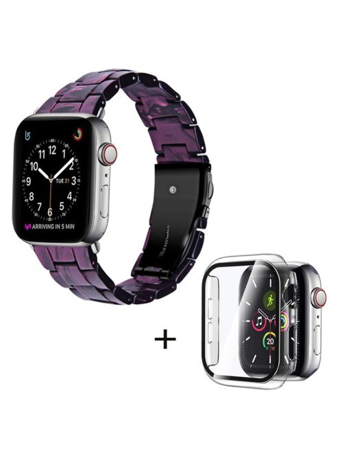 For Apple Watch Series 3 / 2 / 1 42mm Smart Watch Strap 3 Beads Resin Replacement Wrist Band with Transparent Watch Case - Purple