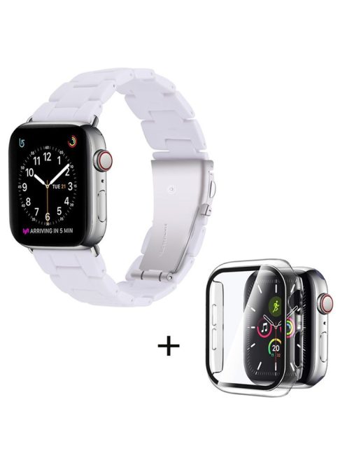 For Apple Watch Series 3 / 2 / 1 42mm Smart Watch Strap 3 Beads Resin Replacement Wrist Band with Transparent Watch Case - White