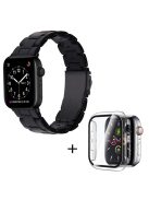 For Apple Watch Series 3 / 2 / 1 42mm Watch Band 3 Beads Resin Stainless Steel Folding Clasp Wrist Strap with Transparent Watch Case - Black