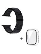 For Apple Watch Series 3 / 2 / 1 42mm Watch Band 3 Beads Resin Stainless Steel Folding Clasp Wrist Strap with Transparent Watch Case - Black