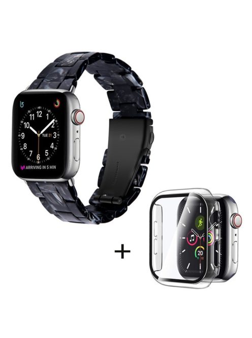 For Apple Watch Series 3 / 2 / 1 42mm Watch Band 3 Beads Resin Stainless Steel Folding Clasp Wrist Strap with Transparent Watch Case - Black Mix