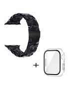 For Apple Watch Series 3 / 2 / 1 42mm Watch Band 3 Beads Resin Stainless Steel Folding Clasp Wrist Strap with Transparent Watch Case - Black Mix