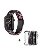 For Apple Watch Series 3 / 2 / 1 42mm Watch Band 3 Beads Resin Stainless Steel Folding Clasp Wrist Strap with Transparent Watch Case - Black Pink Mix