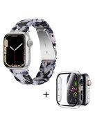 For Apple Watch Series 3 / 2 / 1 42mm Watch Band 3 Beads Resin Stainless Steel Folding Clasp Wrist Strap with Transparent Watch Case - Black White Mix