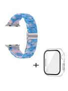 For Apple Watch Series 3 / 2 / 1 42mm Watch Band 3 Beads Resin Stainless Steel Folding Clasp Wrist Strap with Transparent Watch Case - Blue Pink Mix