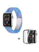 For Apple Watch Series 3 / 2 / 1 42mm Watch Band 3 Beads Resin Stainless Steel Folding Clasp Wrist Strap with Transparent Watch Case - Blue Purple Mix