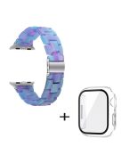 For Apple Watch Series 3 / 2 / 1 42mm Watch Band 3 Beads Resin Stainless Steel Folding Clasp Wrist Strap with Transparent Watch Case - Blue Purple Mix