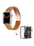 For Apple Watch Series 3 / 2 / 1 42mm Watch Band 3 Beads Resin Stainless Steel Folding Clasp Wrist Strap with Transparent Watch Case - Caramel