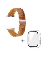 For Apple Watch Series 3 / 2 / 1 42mm Watch Band 3 Beads Resin Stainless Steel Folding Clasp Wrist Strap with Transparent Watch Case - Caramel