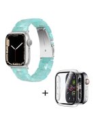 For Apple Watch Series 3 / 2 / 1 42mm Watch Band 3 Beads Resin Stainless Steel Folding Clasp Wrist Strap with Transparent Watch Case - Emerald Green