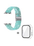 For Apple Watch Series 3 / 2 / 1 42mm Watch Band 3 Beads Resin Stainless Steel Folding Clasp Wrist Strap with Transparent Watch Case - Emerald Green