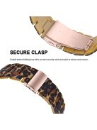 For Apple Watch Series 3 / 2 / 1 42mm Watch Band 3 Beads Resin Stainless Steel Folding Clasp Wrist Strap with Transparent Watch Case - Leopard