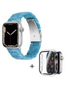 For Apple Watch Series 3 / 2 / 1 42mm Watch Band 3 Beads Resin Stainless Steel Folding Clasp Wrist Strap with Transparent Watch Case - Marble Blue