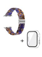 For Apple Watch Series 3 / 2 / 1 42mm Watch Band 3 Beads Resin Stainless Steel Folding Clasp Wrist Strap with Transparent Watch Case - Ocean Blue