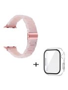 For Apple Watch Series 3 / 2 / 1 42mm Watch Band 3 Beads Resin Stainless Steel Folding Clasp Wrist Strap with Transparent Watch Case - Pink