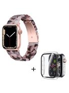 For Apple Watch Series 3 / 2 / 1 42mm Watch Band 3 Beads Resin Stainless Steel Folding Clasp Wrist Strap with Transparent Watch Case - Pink  /  Black