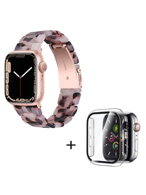 For Apple Watch Series 3 / 2 / 1 42mm Watch Band 3 Beads Resin Stainless Steel Folding Clasp Wrist Strap with Transparent Watch Case - Pink  /  Black