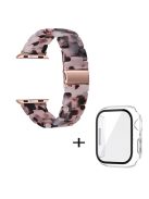 For Apple Watch Series 3 / 2 / 1 42mm Watch Band 3 Beads Resin Stainless Steel Folding Clasp Wrist Strap with Transparent Watch Case - Pink  /  Black