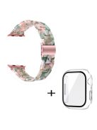 For Apple Watch Series 3 / 2 / 1 42mm Watch Band 3 Beads Resin Stainless Steel Folding Clasp Wrist Strap with Transparent Watch Case - Pink Green Mix