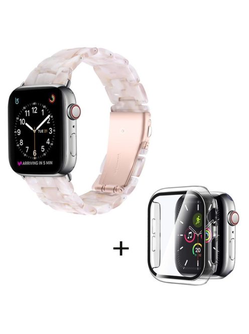 For Apple Watch Series 3 / 2 / 1 42mm Watch Band 3 Beads Resin Stainless Steel Folding Clasp Wrist Strap with Transparent Watch Case - Pink Mix