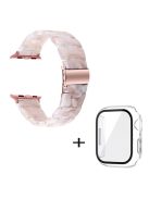 For Apple Watch Series 3 / 2 / 1 42mm Watch Band 3 Beads Resin Stainless Steel Folding Clasp Wrist Strap with Transparent Watch Case - Pink Mix