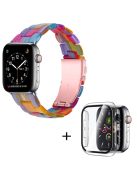 For Apple Watch Series 3 / 2 / 1 42mm Watch Band 3 Beads Resin Stainless Steel Folding Clasp Wrist Strap with Transparent Watch Case - Rainbow