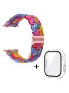 For Apple Watch Series 3 / 2 / 1 42mm Watch Band 3 Beads Resin Stainless Steel Folding Clasp Wrist Strap with Transparent Watch Case - Rainbow